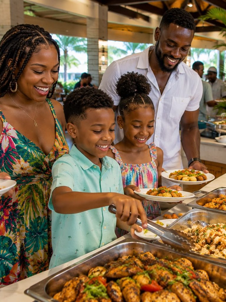 A family choosing dinner together at an all-inclusive resort