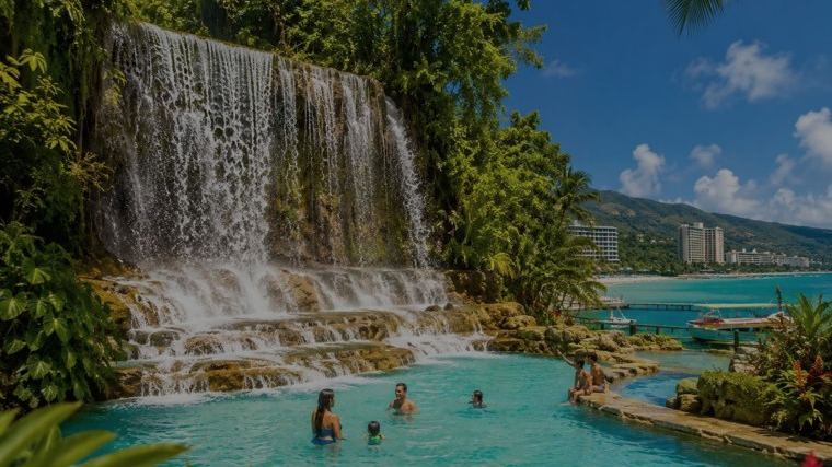 Waterfall and coastline at Ocho Rios